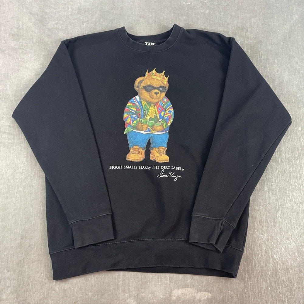 The Dirt Label Men Large Black Sweatshirt Biggie Smalls Bear Graphic Made in USA